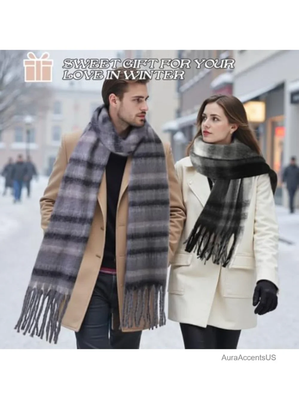 Warm Winter Scarf for Women Oversized Cashmere-Like Wrap with Tassels